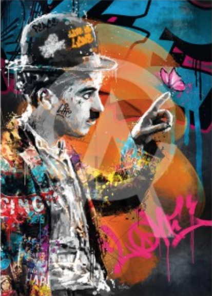Charlie Chaplin et le papillon DIBOND